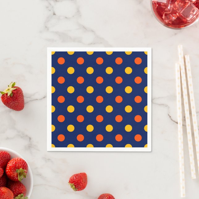 Orange Gelb auf Blau Punkte Design  Serviette (Beispiel)