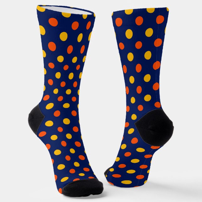 Orange Gelb auf Blau Punkte Design  Socken (Gewinkelt)