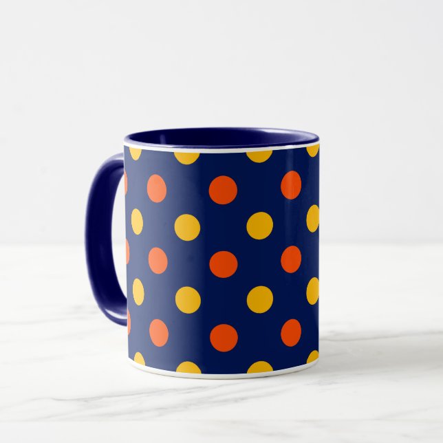 Orange Gelb auf Blau Punkte Design  Tasse (Vorderseite Links)