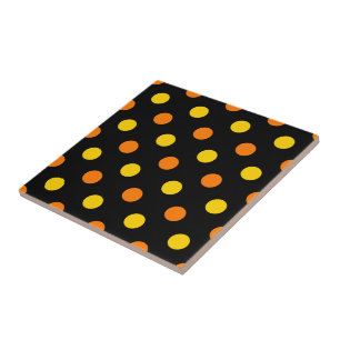 Orange Gelb auf schwarzem Punkte-Design Fliese