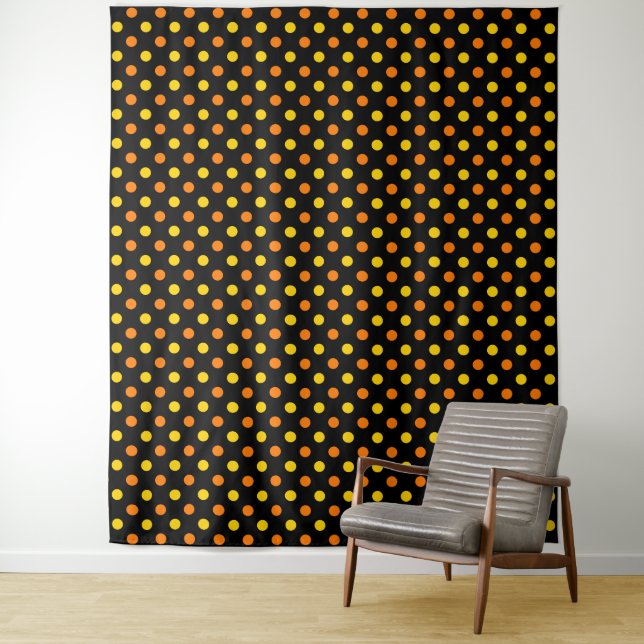 Orange Gelb auf schwarzem Punkte-Design  Wandteppich (Beispiel)