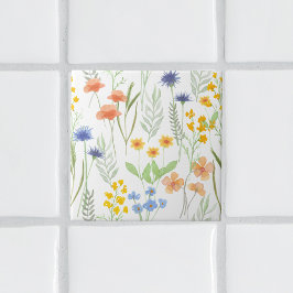 Orange Gelb Blau Aquarell Wildblume Fliese