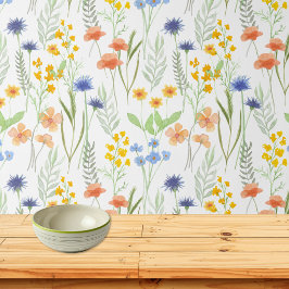Orange Gelb Blau Aquarell Wildblume Tapete