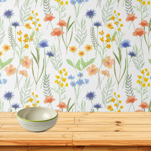 Orange Gelb Blau Aquarell Wildblume Tapete