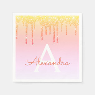 Orange Gelb Bling Schein-Glitzer-Monogramm Serviette