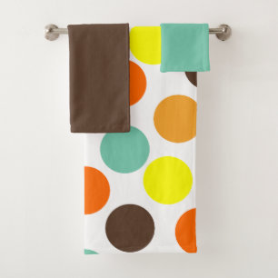 Orange, gelb, braun, blaue Punkte Badetuch Set
