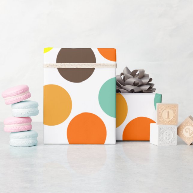 orange, gelb, braun, blaue Punkte Geschenkpapier (Babyparty)