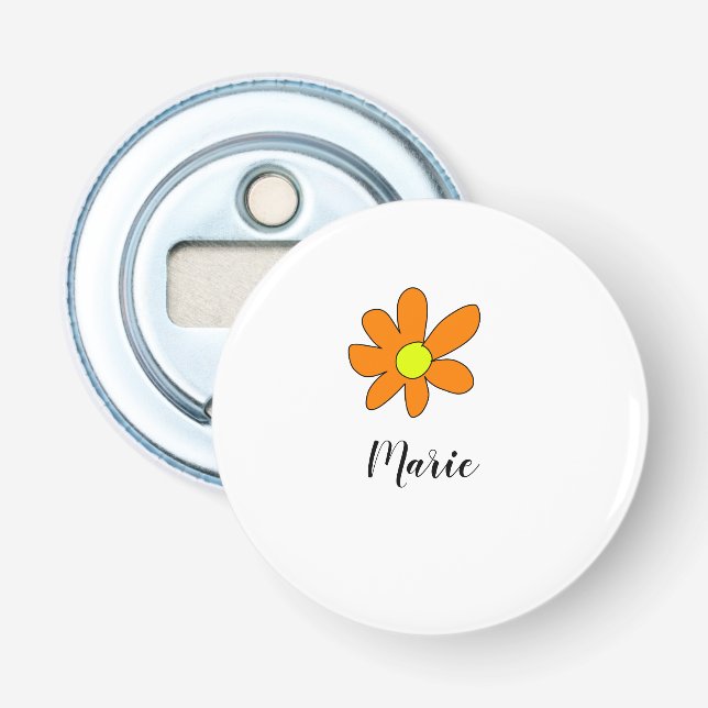 Orange Gelb Daisy abstrakter Admintext weiblich Flaschenöffner (Vorderseite)