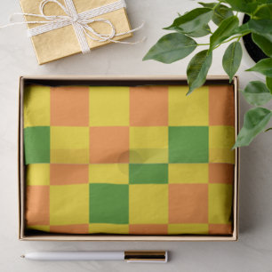 Orange Gelb Grün Kariertes Musterdesign Seidenpapier