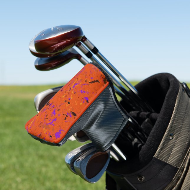 Orange, Gelb, Lila und Schwarz, Abstrakt Golf Headcover (In Situ)