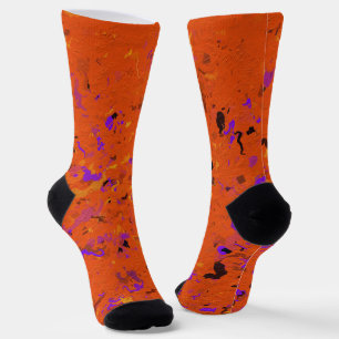 Orange, Gelb, Lila und Schwarz, Abstrakt Socken