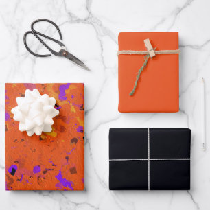 Orange, Gelb, Lila und Schwarz, Abstrakte Umhüllun Geschenkpapier Set