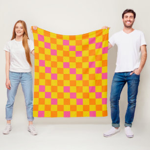 Orange Gelb Pink Kariertes Musterdesign  Fleecedecke