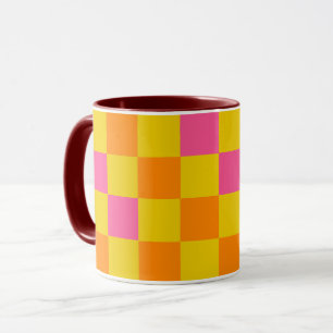 Orange Gelb Pink Kariertes Musterdesign  Tasse
