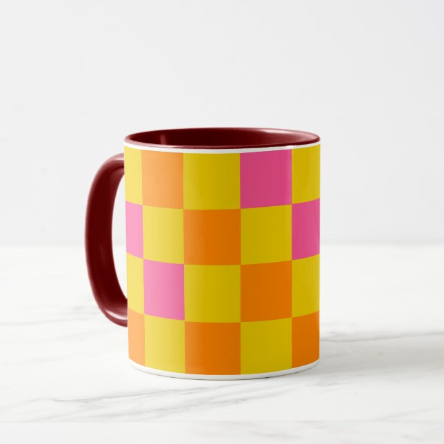 Orange Gelb Pink Kariertes Musterdesign  Tasse (Vorderseite Links)