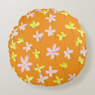 Orange Gelb Pink Minimalist Floral Botanisch Rundes Kissen