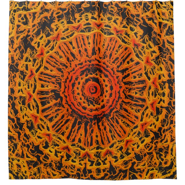 Orange, Gelb und Schwarz Abstrakt Duschvorhang (Vorderseite)
