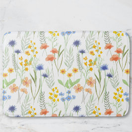 Orange Gelbe Blaue Aquarell-Wildblume Badematte