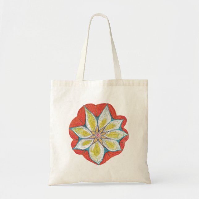Orange Gelbe Blume Mandala Malerei Budget Tasche (Vorne)
