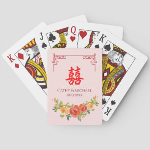 Orange-gelbe Blumen chinesischer Rahmen Hochzeit Spielkarten