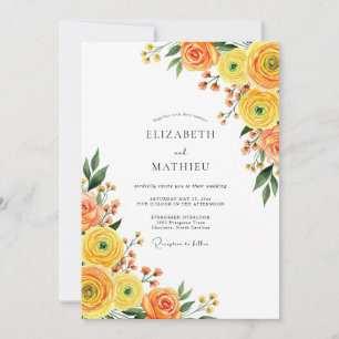 Orange Gelbe Blütenromanze Hochzeit Einladung