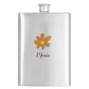 Orange gelbe Daisy abstrakt Namen Text weiblich Flachmann
