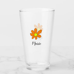Orange gelbe Daisy abstrakt Namenstext weiblich Glas