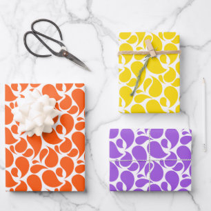 ORANGE-GELBE-LILA-PAISLEY-PATTER GESCHENKPAPIER SET