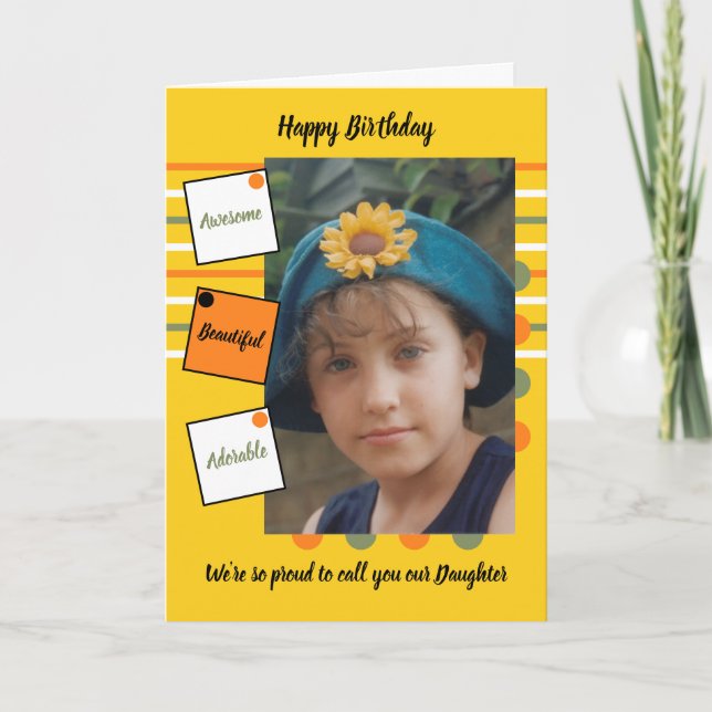 Orange gelbe phantastische Tochter Foto Geburtstag Karte (Vorderseite)