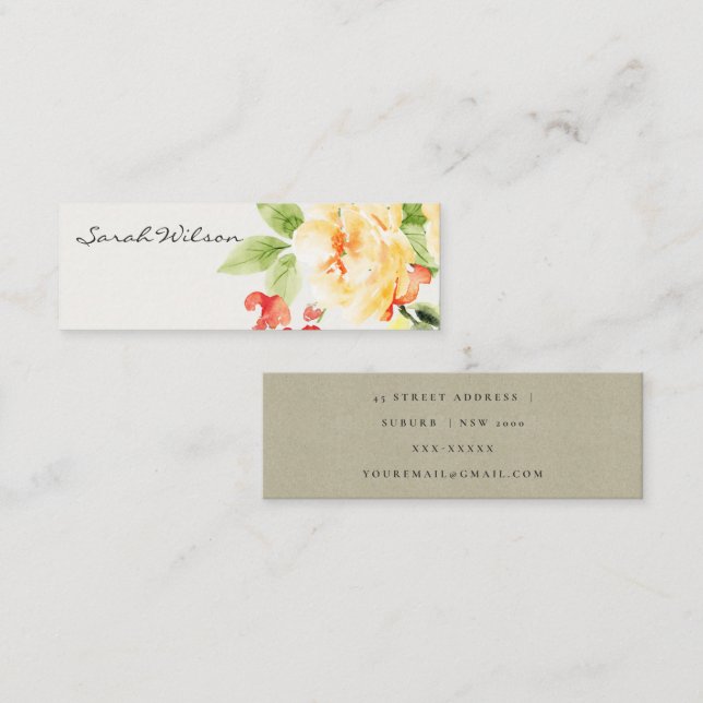 ORANGE-GELBE-ROTE ROSE-WASSERFARBADRESSE MINI VISITENKARTE (Vorne/Hinten)