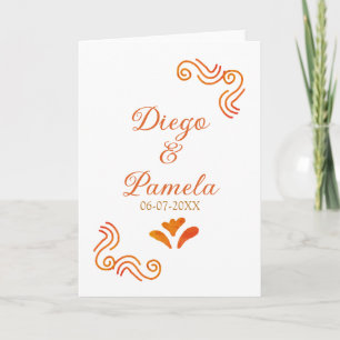 orange gelbe rustikale spanische Hochzeitspaar Nam Karte