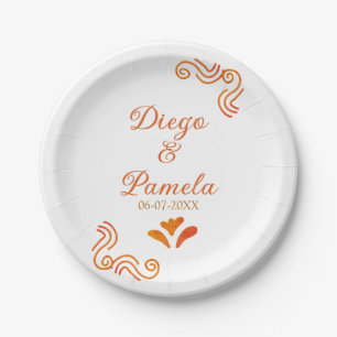 orange gelbe rustikale spanische Hochzeitspaar Nam Pappteller