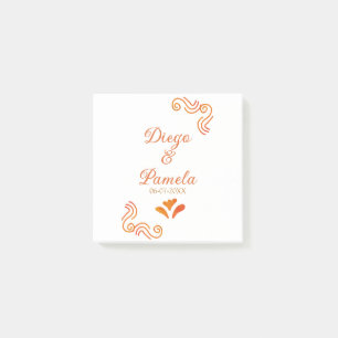 orange gelbe rustikale spanische Hochzeitspaar Nam Post-it Klebezettel