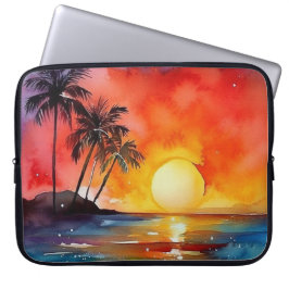 ORANGE & GELBE TROPISCHER SONNENUNTERGANG AM STRAN LAPTOPSCHUTZHÜLLE