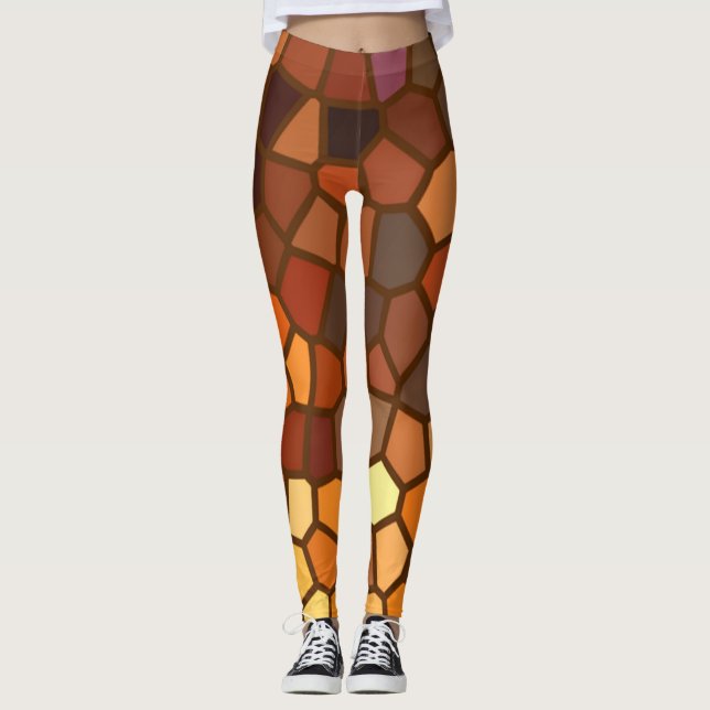 Orange gelbes Mosaik-abstrakte Leggings Browns (Vorderseite)