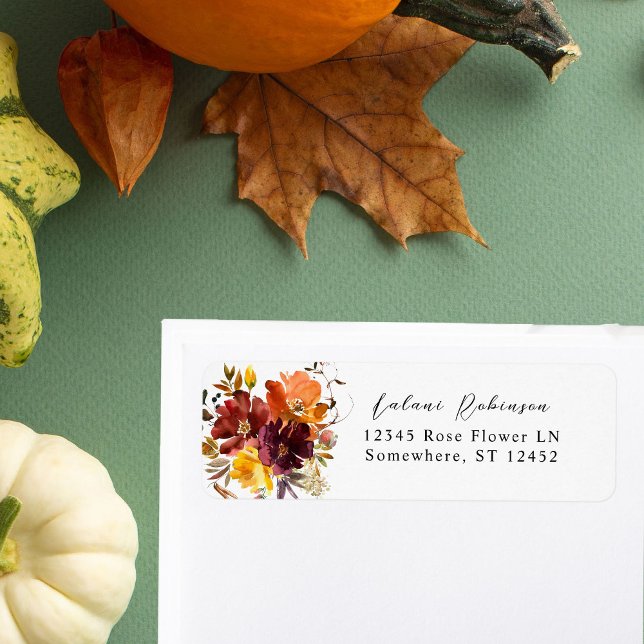 Orange & Gelbfall Floral 2 Weiße Rücksendeadresse (Von Creator hochgeladen)