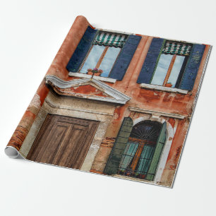 ORANGE-GEMALTETE GEBÄUDE-FACADE GESCHENKPAPIER