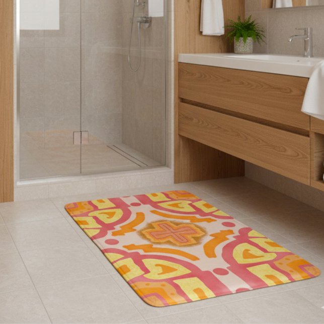 Orange Geometric Cross Style Badematte (For those who love the bright things in life.)