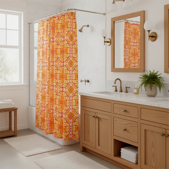 Orange Geometric Cross Style Duschvorhang (Bold, bright and colorful. Modern cheerful cross pattern design spruces up your bathroom instantly.)