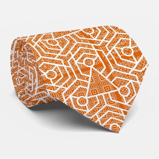 Orange Geometric Muster Design Neck Tie Krawatte (Gerollt)