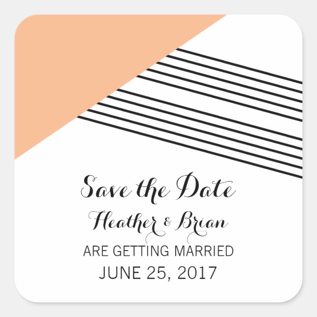Orange Geometric Strip Save the Date Stickers (Vorderseite)