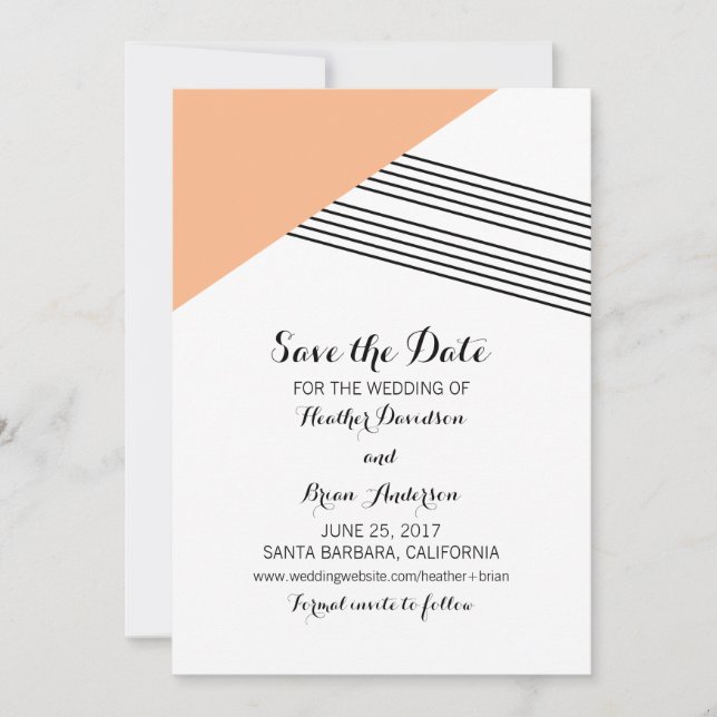 Orange Geometric Stripe Save the Date einladen (Vorderseite)