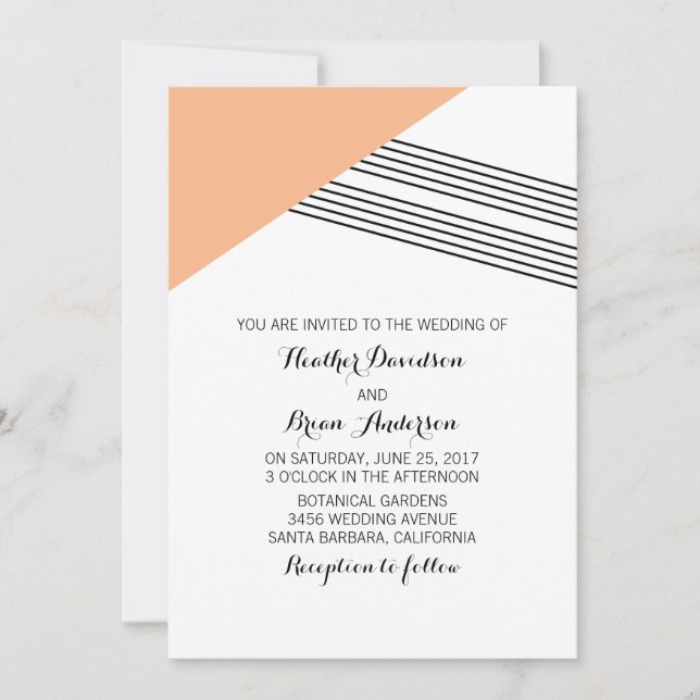 Orange Geometric Stripe Wedding Invite Einladung (Vorderseite)