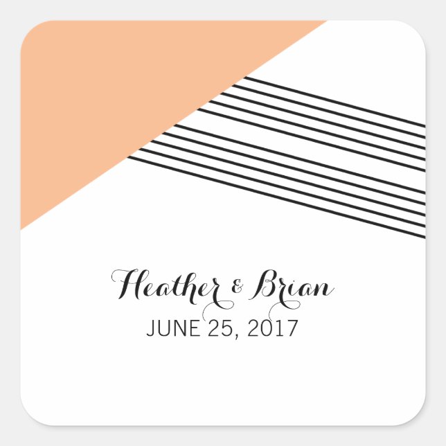 Orange Geometric Stripe Wedding Stickers (Vorderseite)