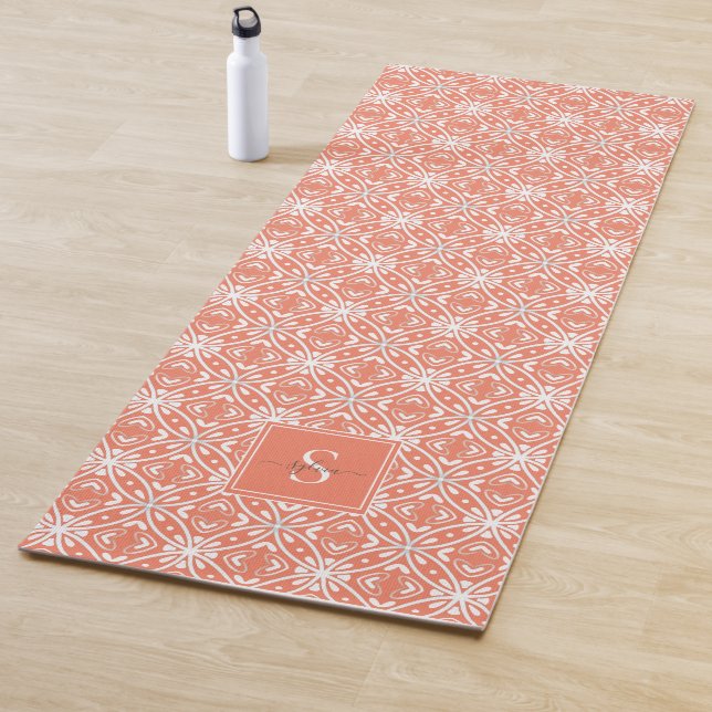 Orange Geometrie Batik Muster Monogramm Yogamatte (Beispiel)