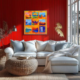 Orange Gerahmt Desert Art Grid - farbenfroh geomet Poster