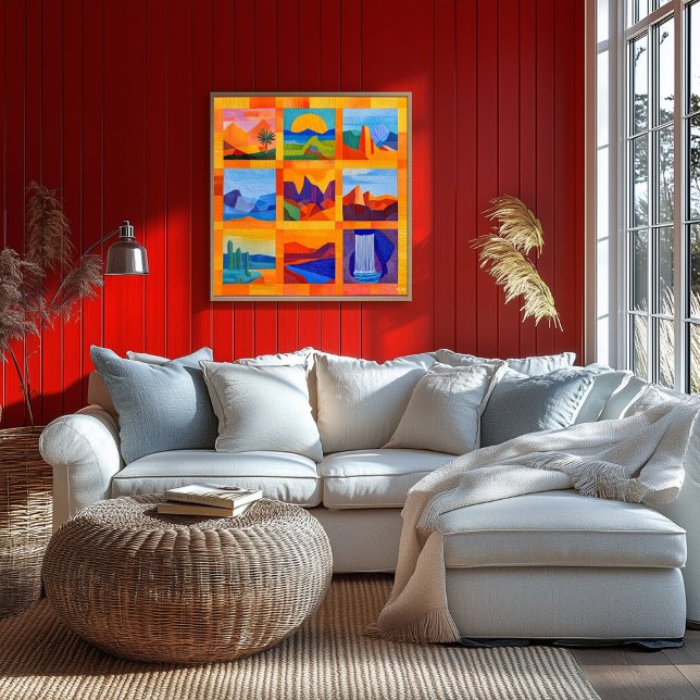 Orange Gerahmt Desert Art Grid - farbenfroh geomet Poster (Von Creator hochgeladen)