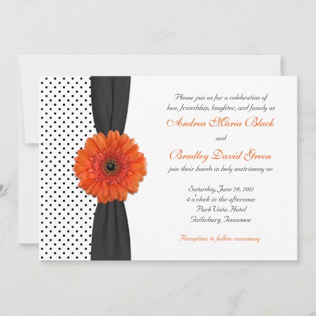 Orange Gerber Daisy Polka Dot Wedding Einladung (Vorderseite)