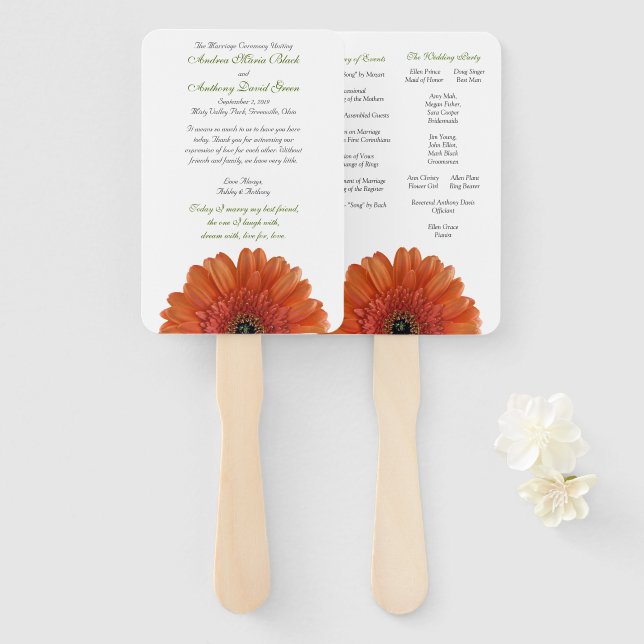 Orange Gerber Gerbera Daisy Wedding Fächer (Vorne und Hinten)