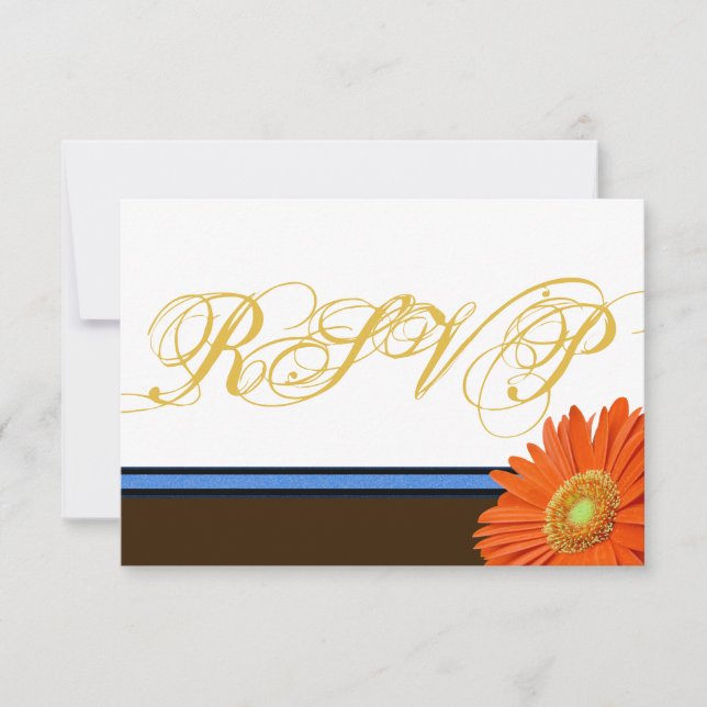 Orange Gerbera Blue Brown mit Gold Script UAWG RSVP Karte (Vorderseite)